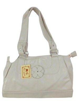 M.COLLECTION Damen Henkeltasche Weiß Elegant Klassisch Blumen-Applikation