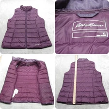 Eddie Bauer Down Vest Women XL Filled Purple Lightweight 650 Fill Quilted Puffer