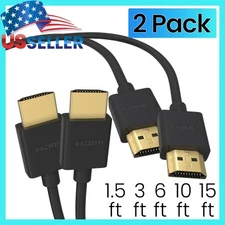 Ultra Slim HDMI Cable HDMI Cord 4K 2K 2.0 HDTV PC Laptop Monitor Cable - 2 PACK