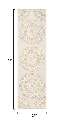  Blossom Collection 2' 3" x 12' Ivory/Beige BLM108B Handmade Premium Wool  - Image 3 of 4