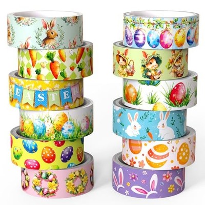 Easter Washi Tape Set of 12 Rolls, Spring Decorative Tape Easter Eggs Bunny 