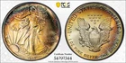 MS68 1987 $1 ASE Silver Eagle Dollar, PCGS Trueview- Nicely Rainbow Toned