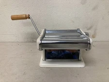 Vintage Manual Pasta Maker Roller Machine Metal Chrome with Wooden Handle
