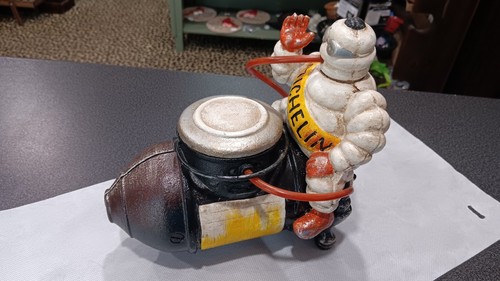 Michelin Man Bibendum on Air Compressor Hollow Cast Iron Advertising Model