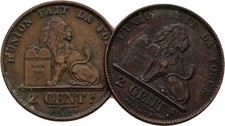 Belgium 2 Cent 2 Piece 1876 1873 Original Coin #VTA261