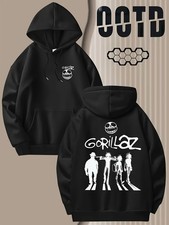 Men's Gorillaz Logo Print Hoodie - Double-Sided Iconic Characters - Loose Fit K