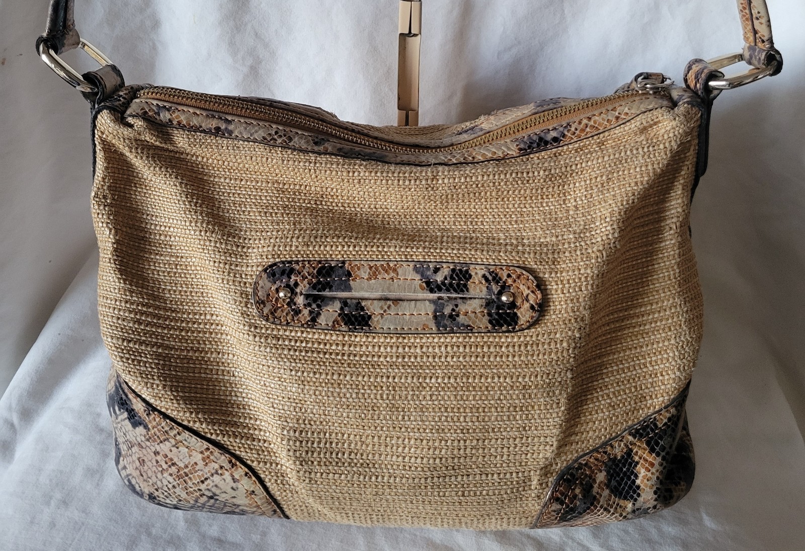B Makowsky Python & Woven Shoulder Bag Purse Hand… - image 6