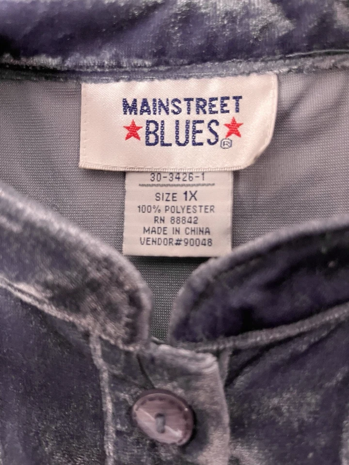 Blusa Mainstreet Azul Top Mujer 1X Azul Terciopelo Pintuck Cuello Mandarín De Colección Foto 4 de 4