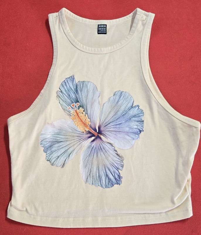🌟 Shein Girls White Tank Top Size L Flower Print