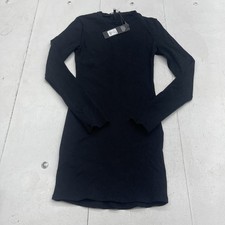 Fashion Nova Black Ribbed Bella Snatched Long Sleeve Mini Dress Women's Size L