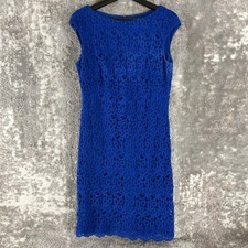 Lauren Ralph Lauren Size 8 Lace Sheath Cocktail Dress Blue Cap Sleeve Women