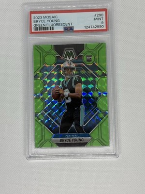 2023 Panini Mosaic Bryce Young Green Fluorescent Mosaic 9/10 Jersey #Match PSA 9