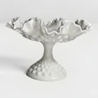 Vintage Fenton Milk Glass Hobnail Candy Pedestal Dish w/ Ruffled Edge White