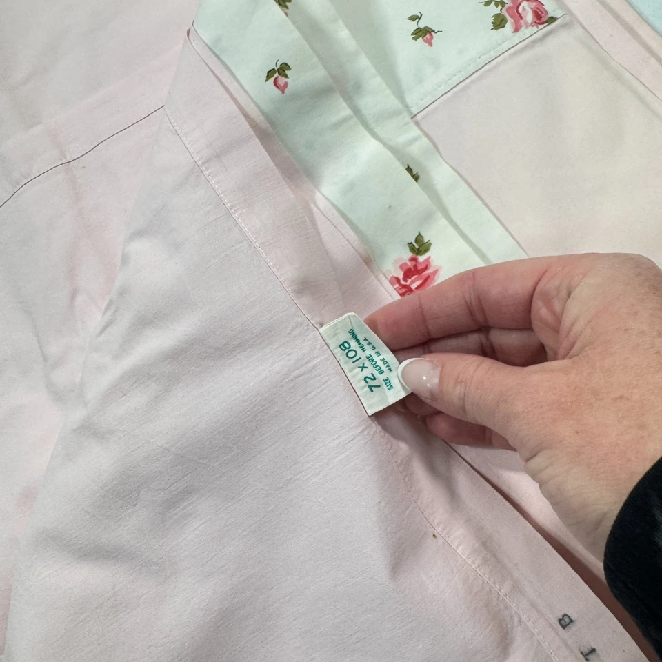 vintage springmaid twin flat sheet pink floral edge cotton mcm retro - Image 3 of 4