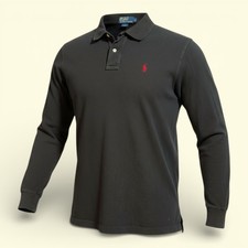 Ralph Lauren Long Sleeve Polo Shirt, 100 Cotton, Navy Blue, Men s Size Medium