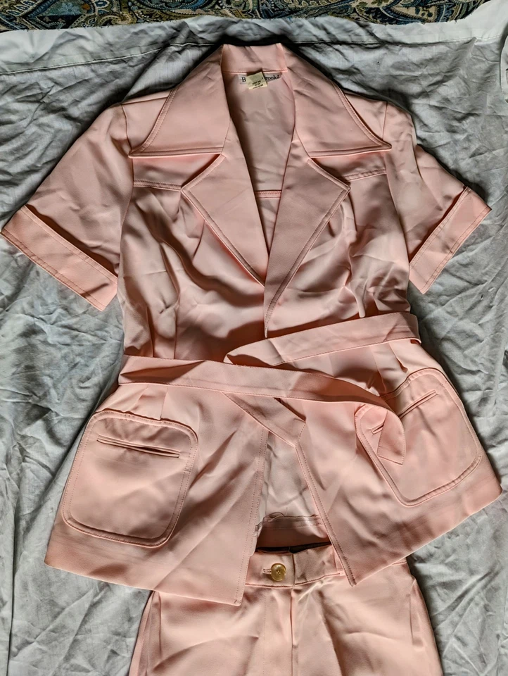 Auténtico Traje Pantalón Dos Piezas Rosa Años 70 Para Mujer Excelente Estado Foto 4 de 4