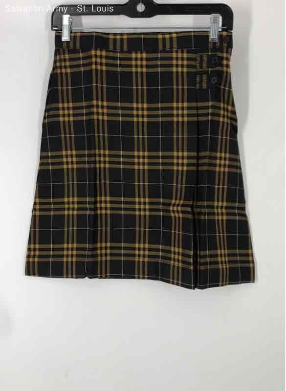 Lands' End Girls Black Yellow Plaid Short A-Line Skirt Size 10-11 Years