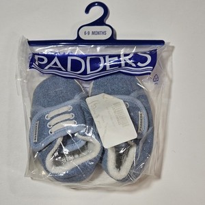 Rare 80s 90s Padders 6-9 Months Terry Cloth Denim Soft Baby Shoe Booties New