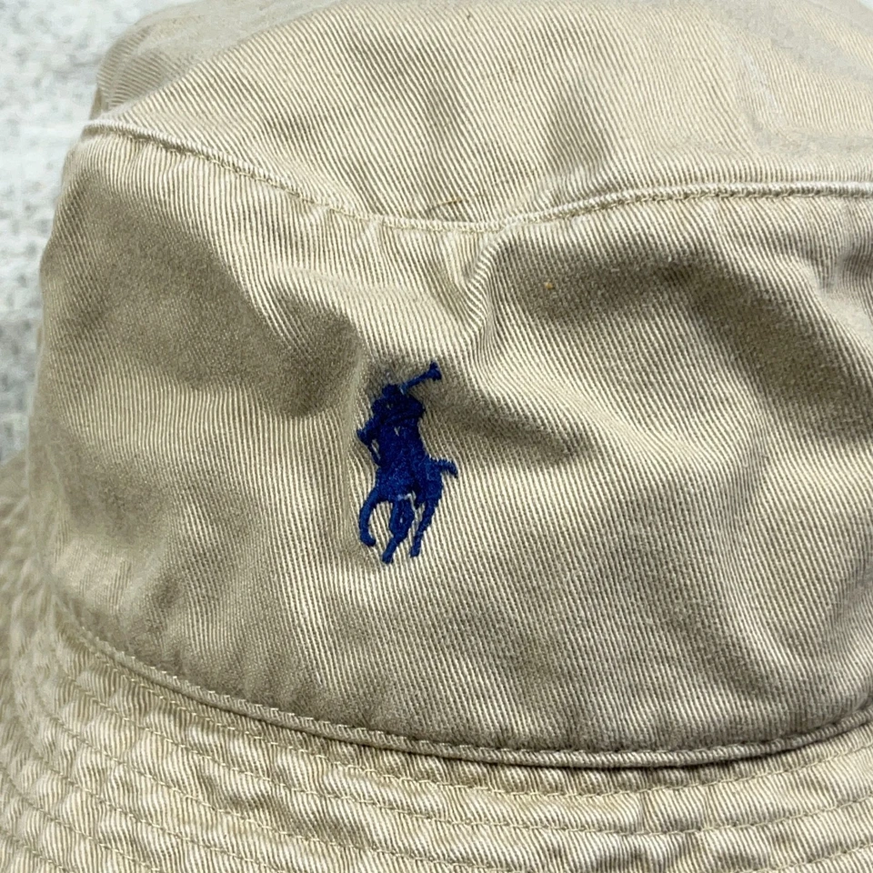 Vintage Polo Ralph Lauren Bucket Hat Cap Tan Khaki Twill Blue Pony Size L/XL Men - Image 2 of 4