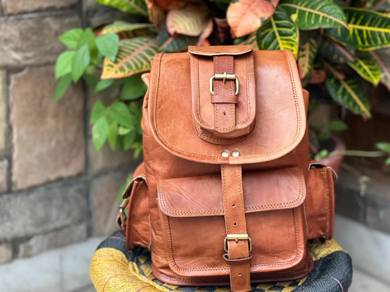 21" Genuine Leather Men's Vintage Backpack Travel Rucksack Daily Use Bag