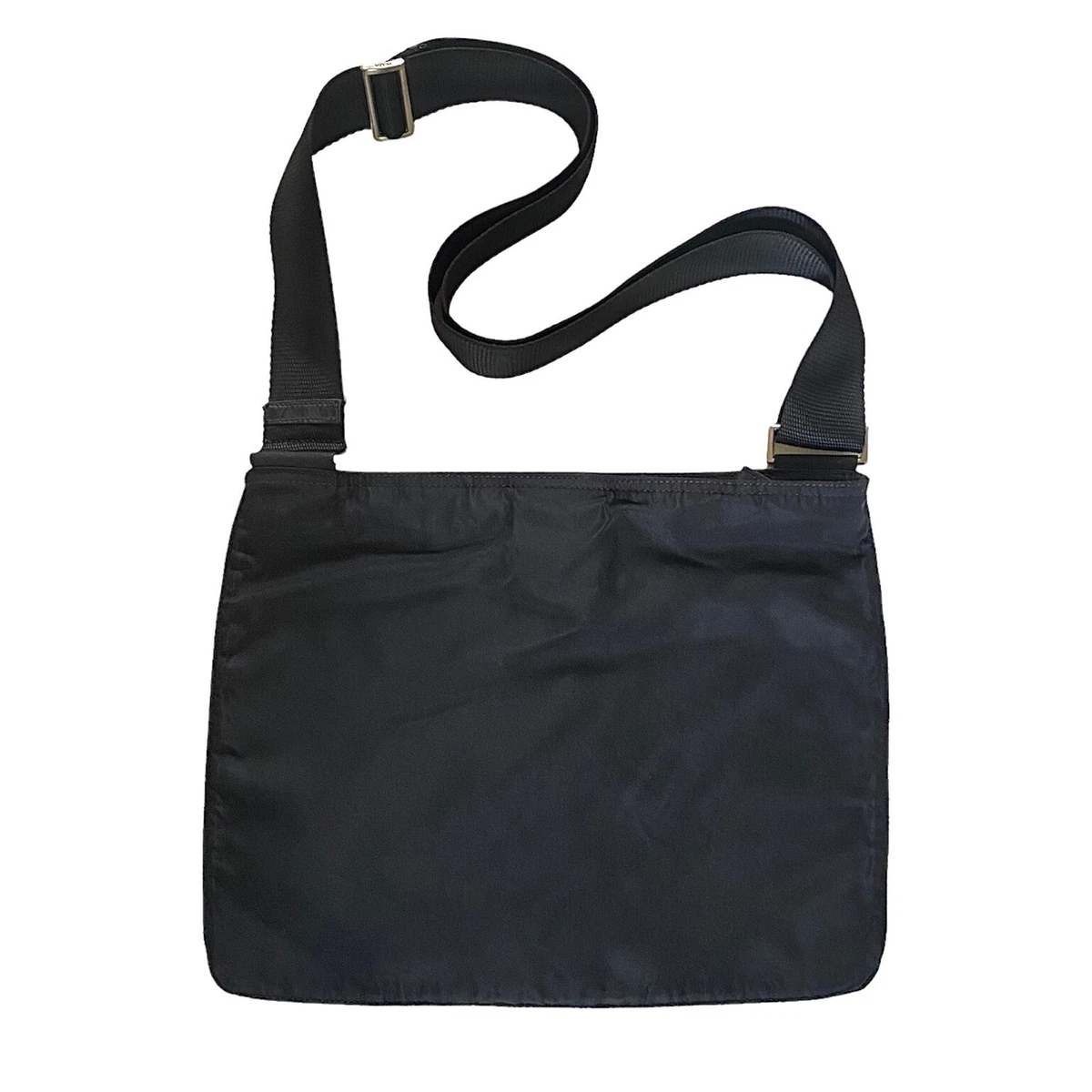 AUTHENTIC PRADA NYLON CROSSBODY ZIPPER BAG BLACK H 10 X W 12.25