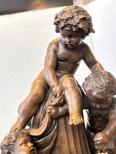 Antique Julien Monier Terra Cotta Sculpture Statue Four Children Artwork Signed - Picture 3 of 14
