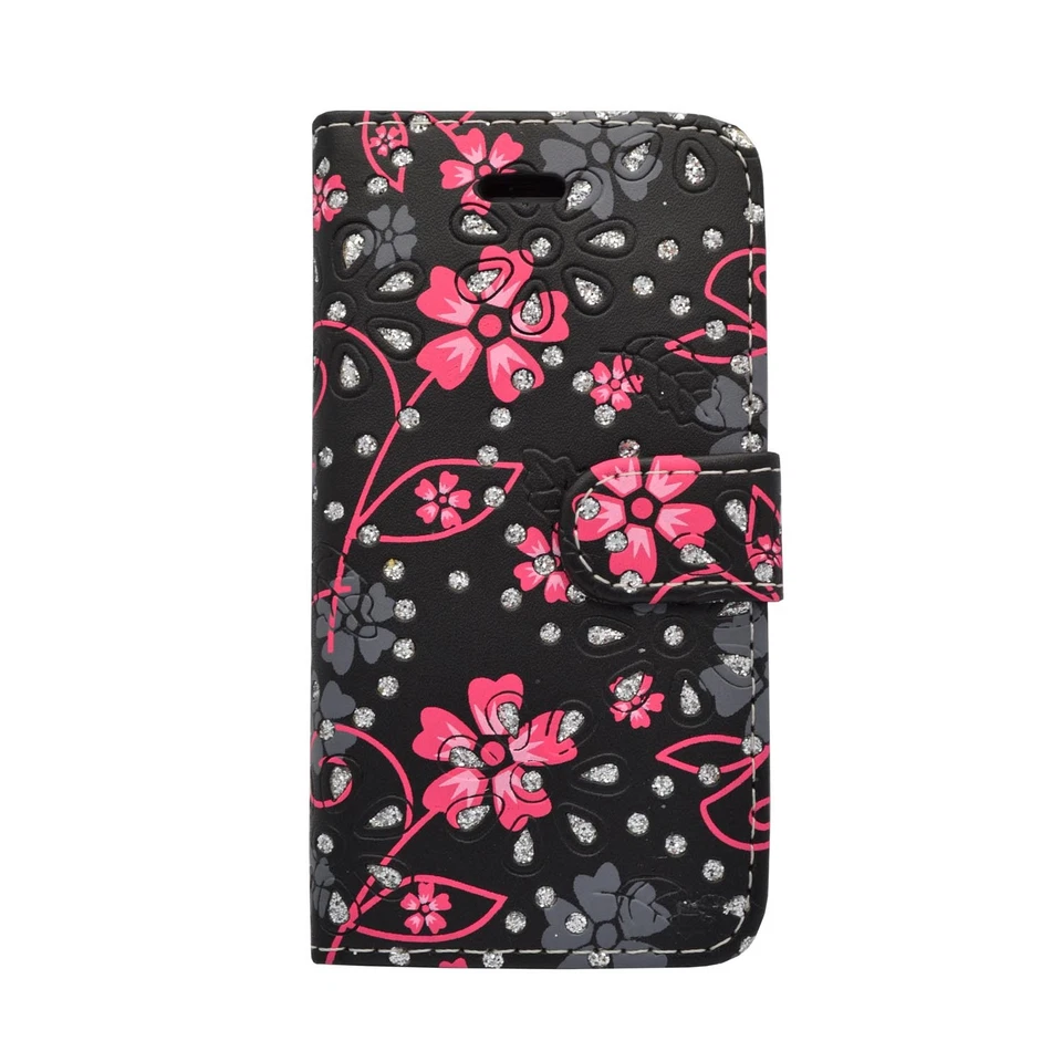 CASE FOR APPLE IPHONE 6 VARIOUS COLOURS FLOWER SWIRL GLITTER DESIGN WALLET COVER - Image 2 of 4