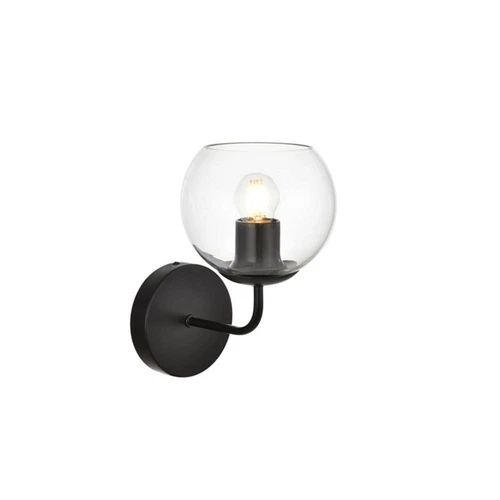 Living District Genesis 1-Light Iron & Glass Bath Sconce in Black/Clear - Picture 3 of 6