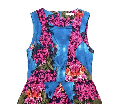 River Island Dress Size 14 Blue Pink Floral Knee Length Summer Dress Holiday - Picture 3 of 12