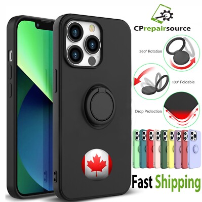 For iPhone 14 13 12 11 Pro Max Plus XR Case Silicone KickStand Ring Shockproof