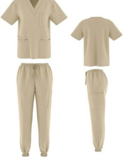 Scrub House - Khaki Scrubs LARGE Unisex Stretch Scrubs Set Top and Pants