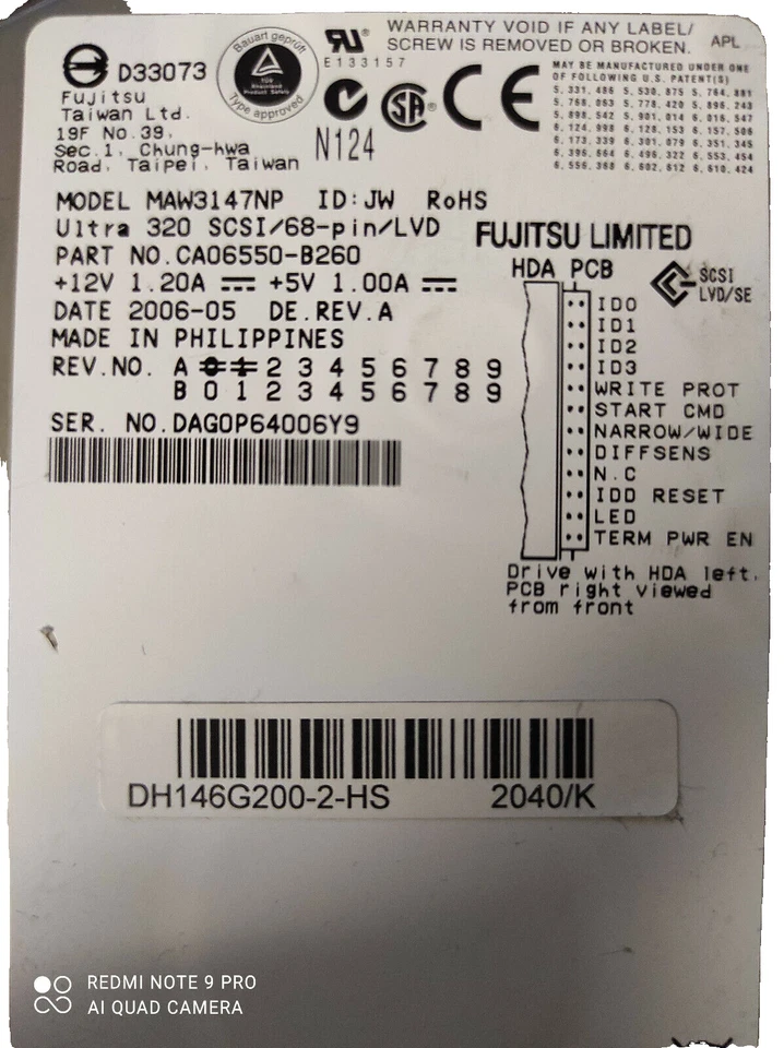 Hard Disk SCSI Ultra 320 LVD 68 pin FUJITSU MAW3147NP  147GB - Immagine 3 di 4
