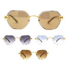 Mens Luxury Victorian Engraving Rimless Rounded Rectangle Sunglasses
