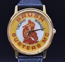 VTG BRUSH BUSTERS Motorcycle Club Trophy Winner Watch 70s Men NEW BATTERY STRAP