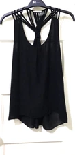 Womens San Joy THIN SHEER Tank Top Shirt Blouse Small Black Strap Racerback EUC