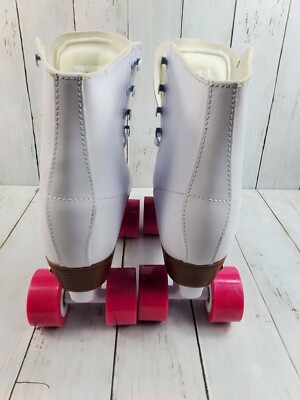Chicago Patines cuádruples blancos para mujeres principiantes con bolsa de patinaje rosa