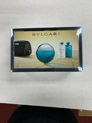 BVLGARI AQVA POUR HOMME 4PC SET EDT SPRAY 3.4 OZ + A/S BALM + S/G