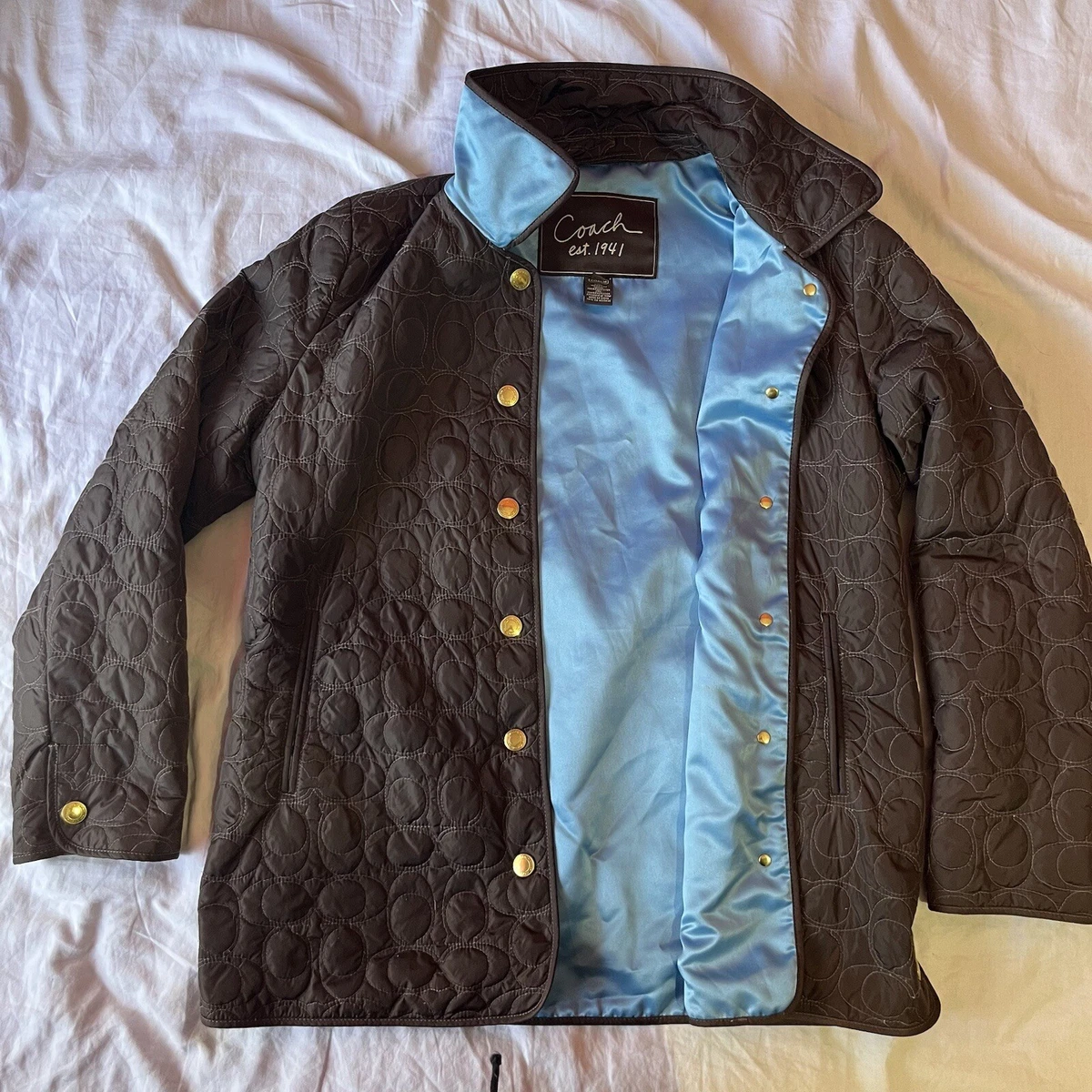 Has Flaws Coach Quilted Jacket Size Medium Womens Brown Blue