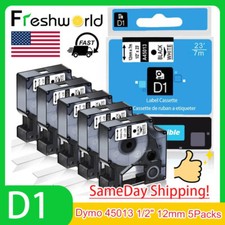 5PK Dymo D1 45013 Label Tape 12mm Black on White for LabelMananger 160 280 420P