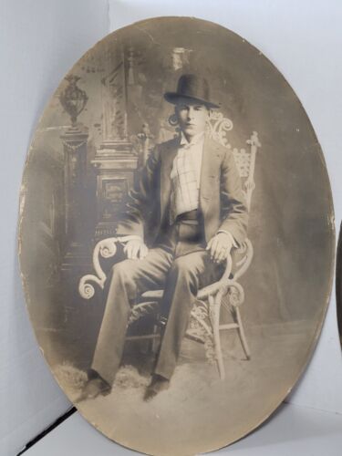 2 Large Antique Oval Portrait Photographs Men Unframed - Picture 3 of 19