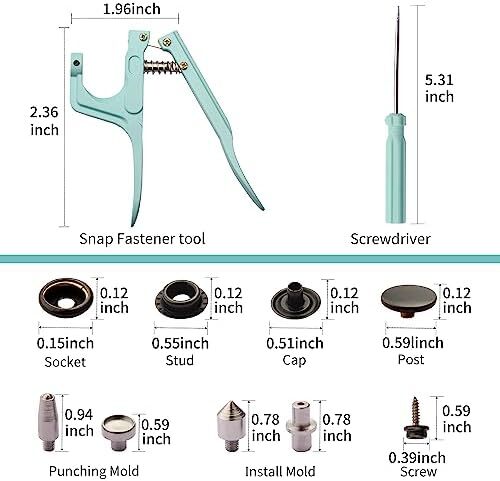 Heavy Duty Snap Fastener Tool kit，YUSBUTON 60 pcs Canvas snap kit,snap Fastene