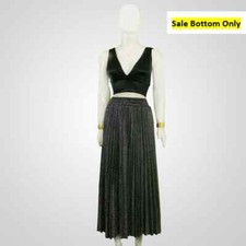 Chic 1980s Vintage Vibe Black Pleated Midi Skirt with Glitter Detail - Perfect