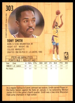 Tony smith エルキギター 1991-92 FLEER TONY SMITH LOS ANGELES LAKERS #303 | eBay