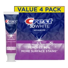 3D White Advanced Luminous Mint Teeth Whitening Toothpaste, 3.7 oz Pack of 4 