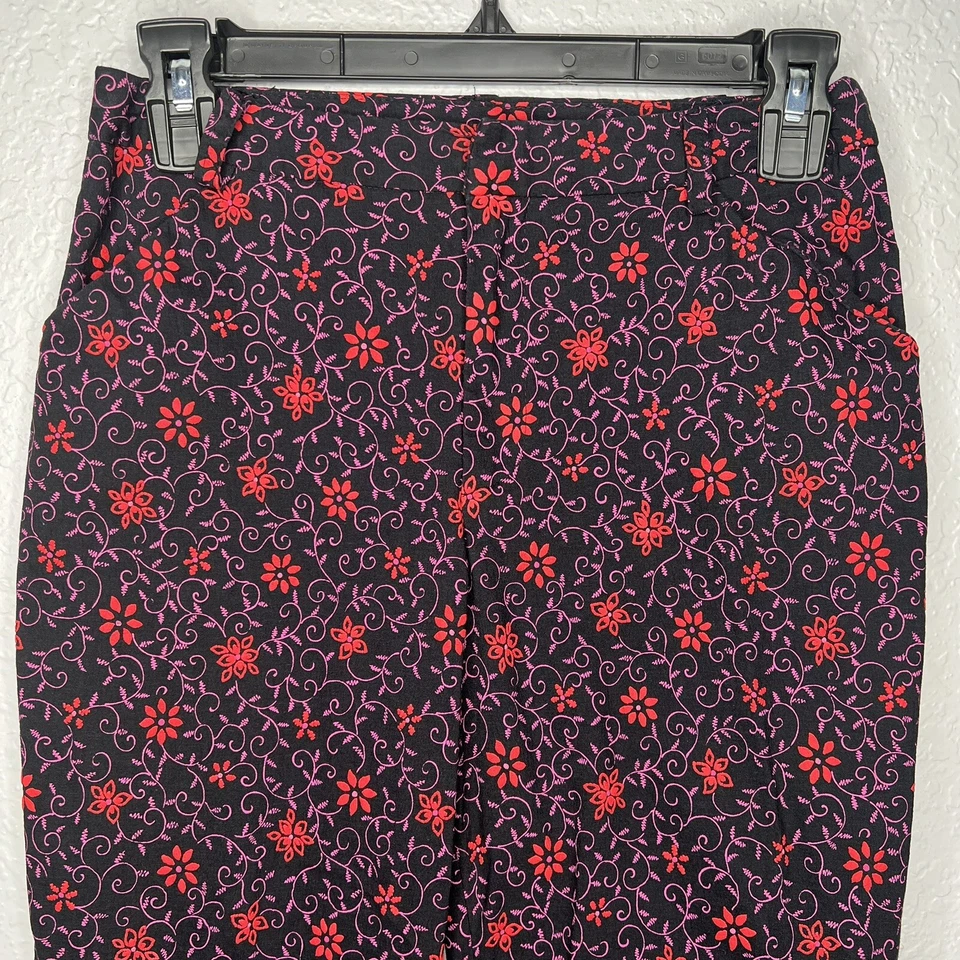 Pantalones Vintage Betsey Johnson Bordados Pequeños Negro Rosa Floral Años 90 NYC Y2K Foto 2 de 4