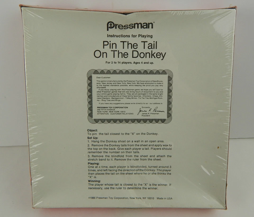 Pin the Tail on the Donkey Pressman Board Game New Sealed Vintage - Image 2 of 3