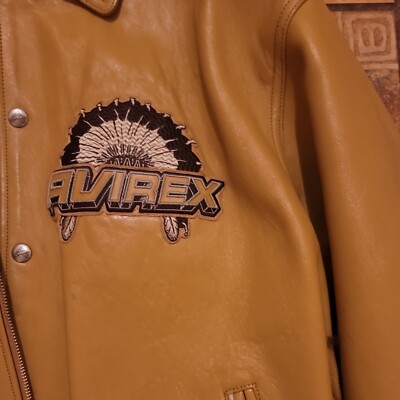 Avirex Authentic Adult Xxl Indian Head Tan Leather Coat | eBay