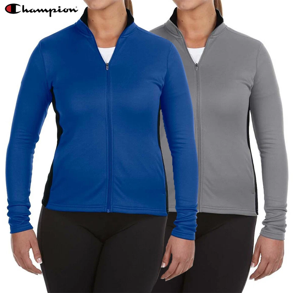 Champion Women's Sweatshirt Long Sleeve Casual Zip Up Athletic Two Tone Sweater