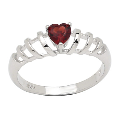 Real 925 Sterling Silver Ring 5x5mm Natural Red Garnet Heart Jewelry Birthday
