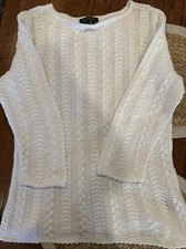 Lauren, Ralph Lauren Size Lg Cable Knit Sweater White,3/4 Sleeve Fishermancore